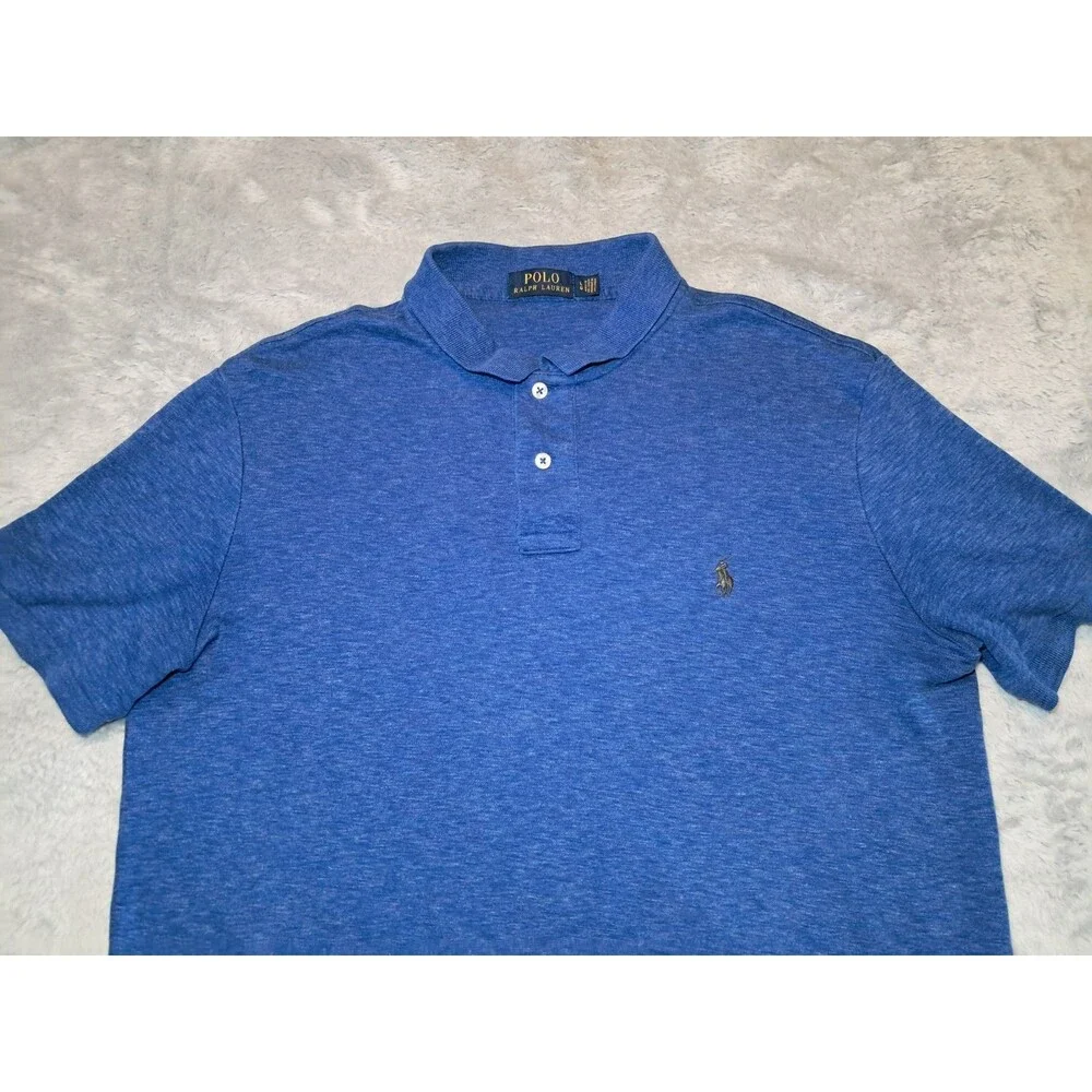 Polo Ralph Lauren Polo Shirt Blue Short Sleeve Collar Cotton Grey Pony Men Large